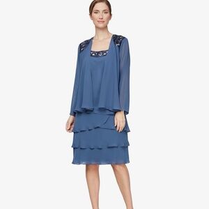 SLNY Blue Layered Dress with Sequin Detail